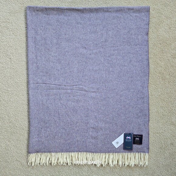 NWT Moon Merino Wool Herringbone Throw Blanket Purple Clover - Picture 3 of 15